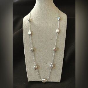 VTG Avon 27" bar link silver tone chain beaded necklace stackable costume long